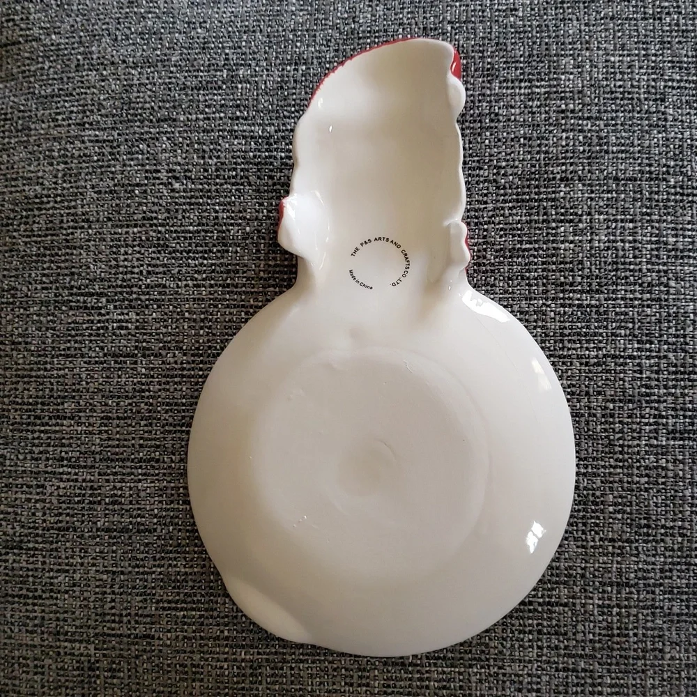 NWOT Festive Ceramic Snowman Spoon Rest with Red Accents